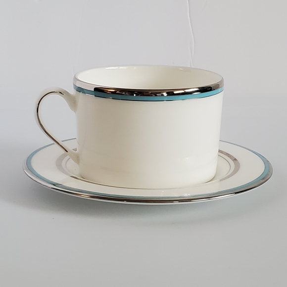 LENOX kate spade 'Library Lane Aqua' flat mug saucer - Picture 2 of 11